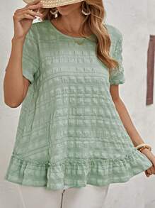 EMERY ROSE 素色荷葉邊襯衫 - 薄荷綠 - 查看 1