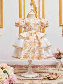 SHEIN Váy tay phồng in hoa cho bé gái mới biết đi - Nhiều màu - Xem 1