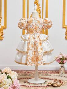 SHEIN Váy tay phồng in hoa cho bé gái mới biết đi - Nhiều màu - Xem 2