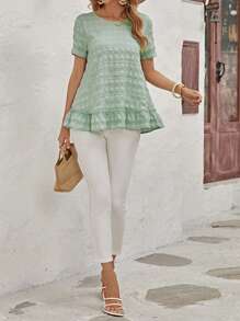 EMERY ROSE 素色荷葉邊襯衫 - 薄荷綠 - 查看 3