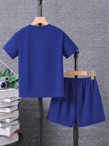 SHEIN Bộ hai mảnh Trai Đắp vá Giải trí - Màu xanh lam - Xem 2