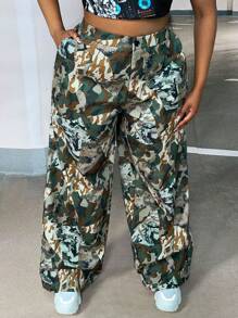 Slaydiva Plus Camo Print Wide Leg Trousers - Multicolor - View 3