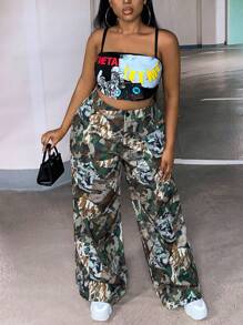 Slaydiva Plus Camo Print Wide Leg Trousers - Multicolor - View 5