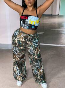 Slaydiva Plus Camo Print Wide Leg Trousers - Multicolor - View 1