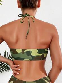 迷彩印花掛脖比基尼上衣 - 彩色 - 查看 2