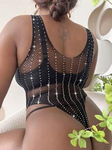 Body teddy con diamante de imitación tachuela de malla sin forro