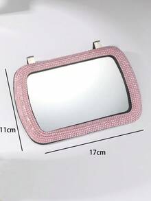1 chiếc Gương trang điểm trang trí bằng đá trang trí bằng kim cương giả cho ô tô có kẹp - Hồng - Xem 3