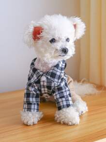 1入組格紋印花寵物連體褲 - 黑與白 - 查看 1