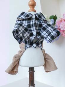 1入組格紋印花寵物連體褲 - 黑與白 - 查看 2