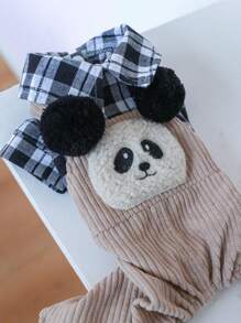 1入組格紋印花寵物連體褲 - 黑與白 - 查看 4