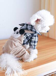 1入組格紋印花寵物連體褲 - 黑與白 - 查看 7