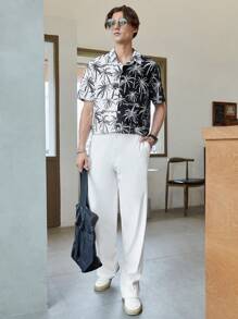 Manfinity RebelGame Men Coconut Tree Print Two Tone Shirt Without Tee - Black and White - View 3