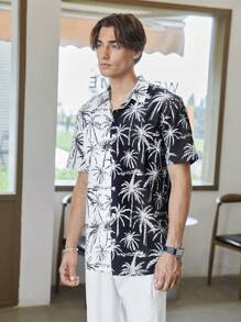 Manfinity RebelGame Men Coconut Tree Print Two Tone Shirt Without Tee - Black and White - View 5