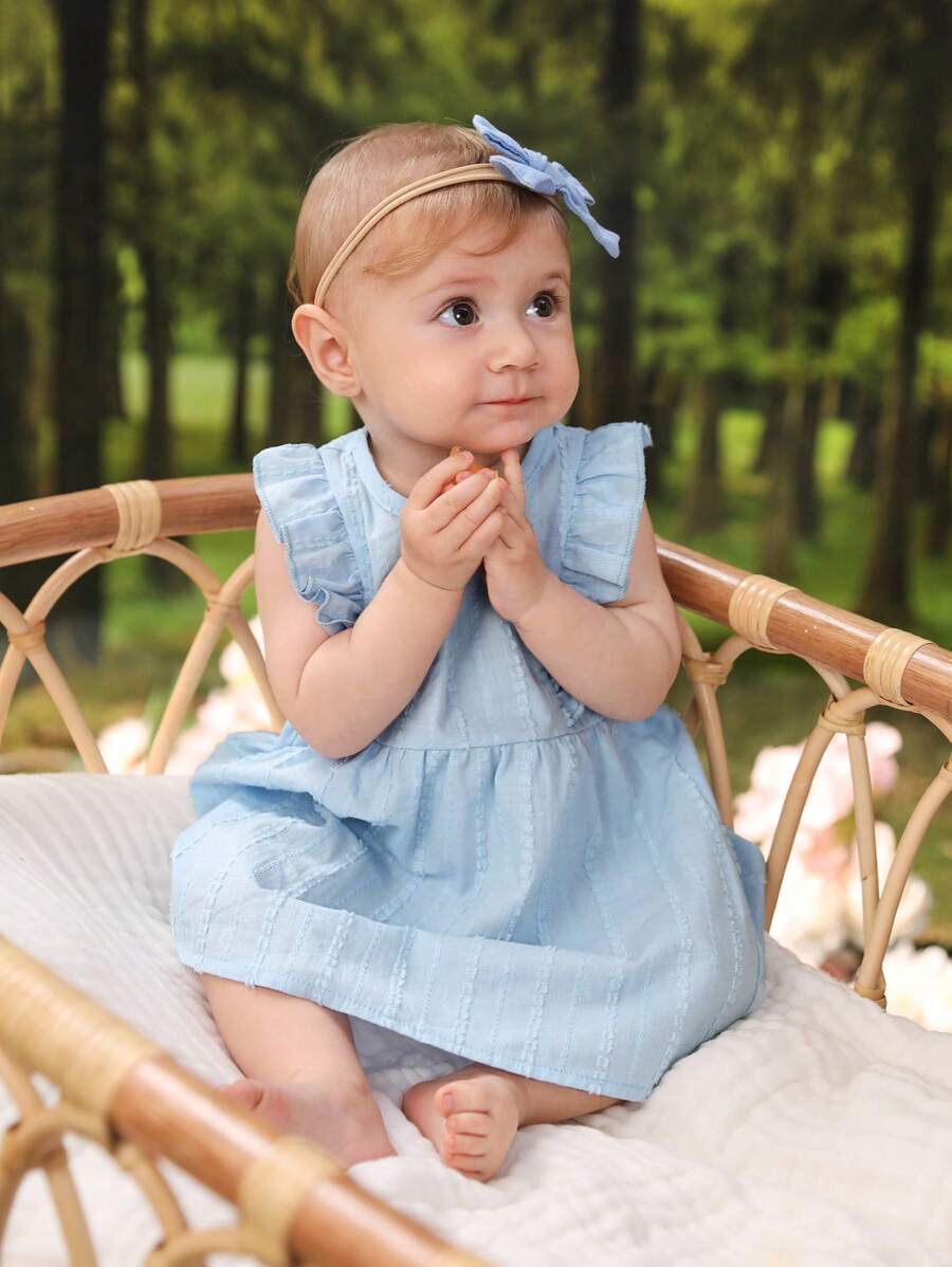 SHEIN Đầm em bé Xù màu trơn - Màu xanh lam - Xem 1