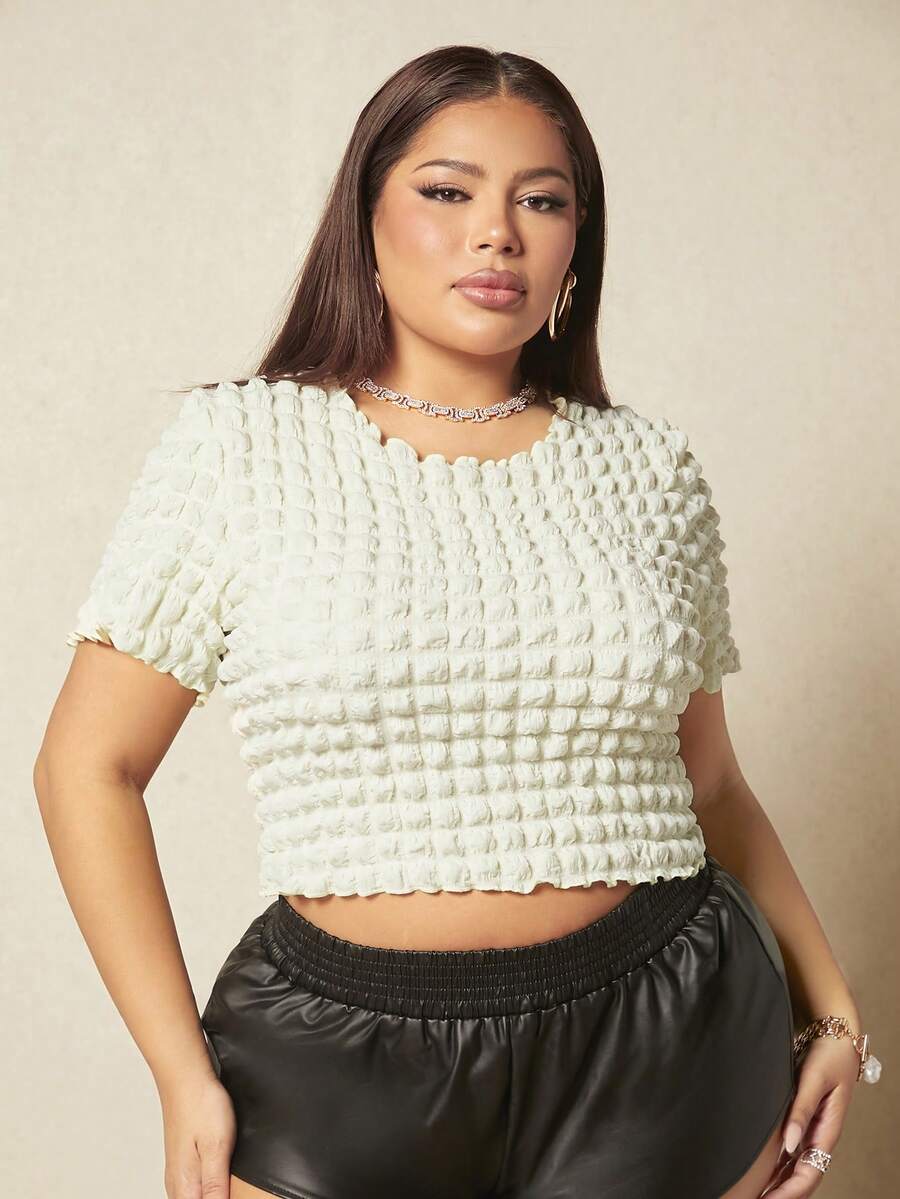SHEIN SXY Áo thun Plus size màu trơn Giải trí - Màu be - Xem 1