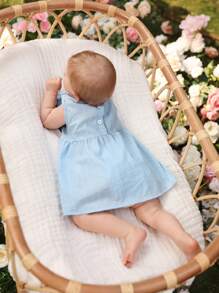 SHEIN Đầm em bé Xù màu trơn - Màu xanh lam - Xem 2