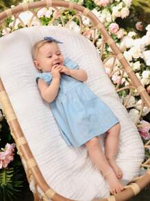 SHEIN Đầm em bé Xù màu trơn - Màu xanh lam - Xem 3