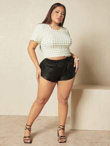 SHEIN SXY Áo thun Plus size màu trơn Giải trí - Màu be - Xem 3
