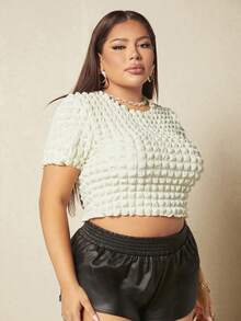 SHEIN SXY Áo thun Plus size màu trơn Giải trí - Màu be - Xem 5