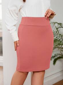 SHEIN Privé Váy Plus Size màu trơn Thanh lịch - Màu Hồng  San hô - Xem 3