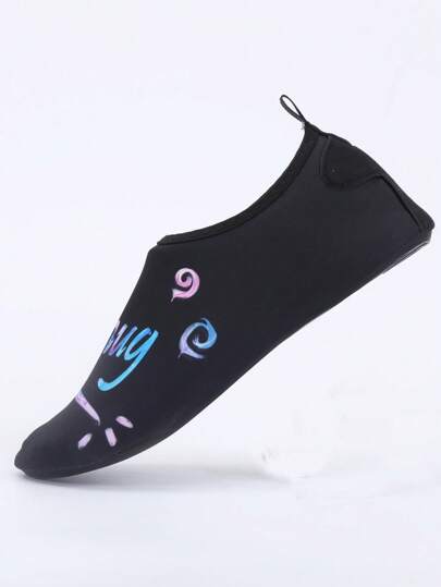 Women Slip On Letter Graphic Aqua Socks, Sporty Outdoor Fabric Water Shoes