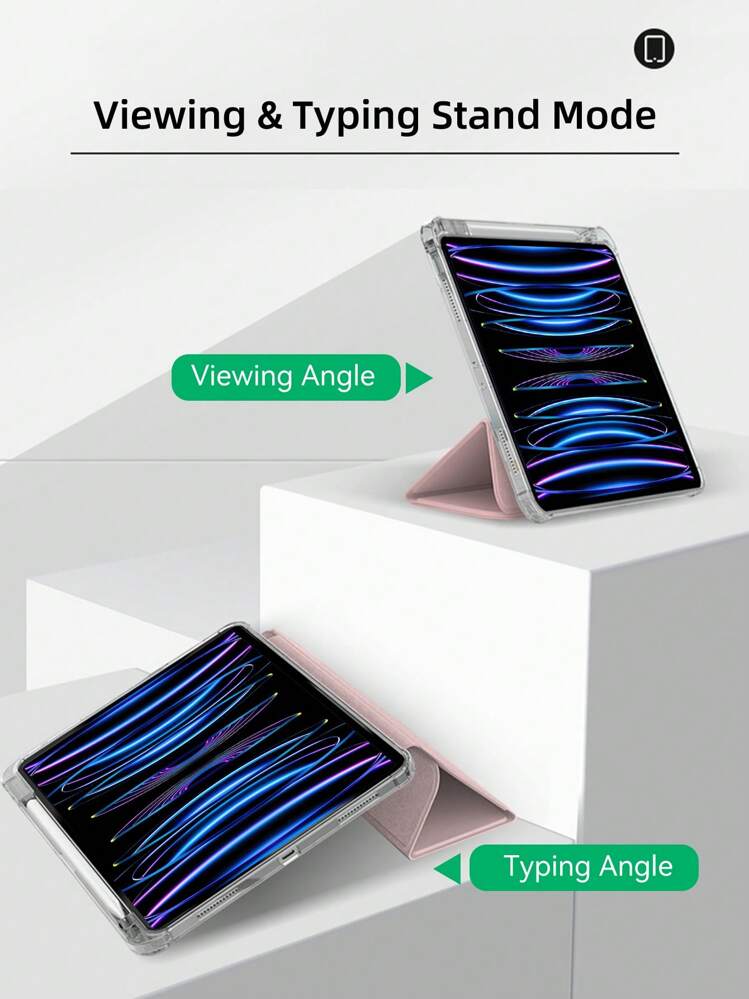 Solid Pink Tri-Fold Transparent Back Basic DANYCASE Protective Case Compatible With A16 2025, Air 11/13, M3 2025, Mini 7 A17, Pro 2024, Air 11/13, M2 2024, Pro 11/13, M4 2024, Pro 12.9, 7/8/9 Gen, 10.2, 10th Gen, 10.9, Air 4/5, 10.9, Pro 11, 4/5/6 Gen, Mini 6, Also Compatible With Samsung Devices Spring - Pink - View 5