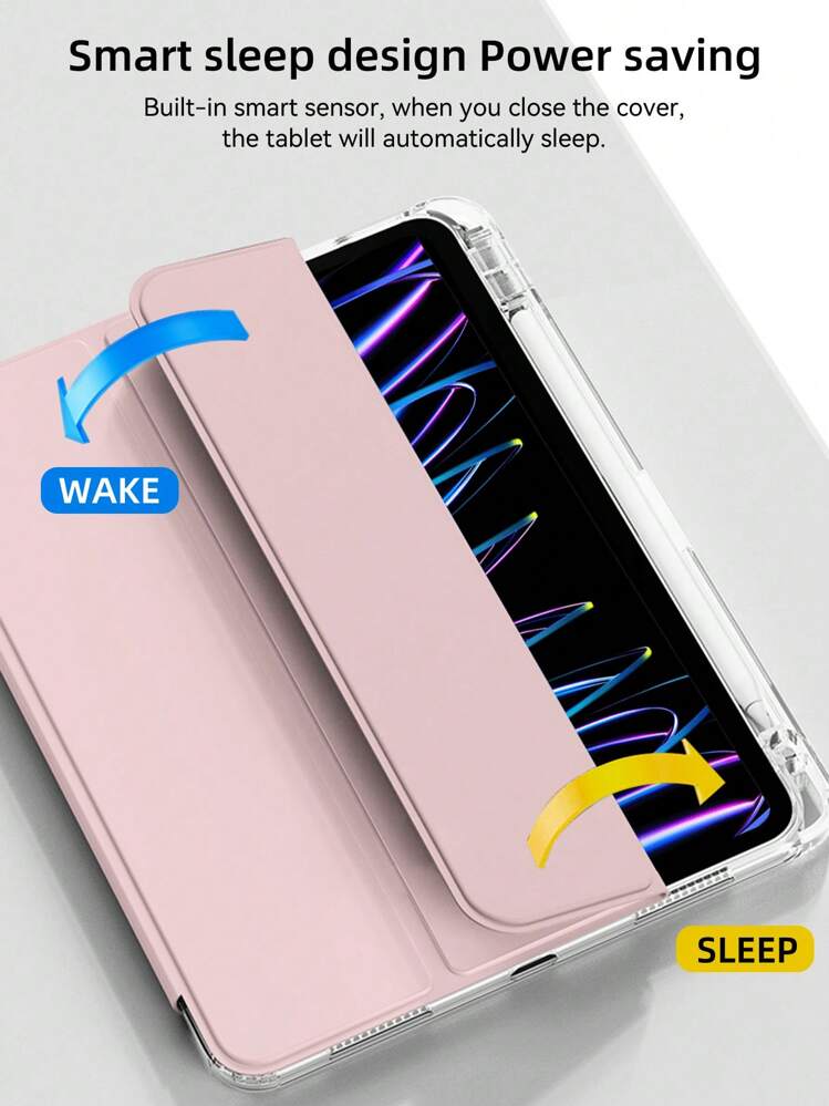 Solid Pink Tri-Fold Transparent Back Basic DANYCASE Protective Case Compatible With A16 2025, Air 11/13, M3 2025, Mini 7 A17, Pro 2024, Air 11/13, M2 2024, Pro 11/13, M4 2024, Pro 12.9, 7/8/9 Gen, 10.2, 10th Gen, 10.9, Air 4/5, 10.9, Pro 11, 4/5/6 Gen, Mini 6, Also Compatible With Samsung Devices Spring - Pink - View 6