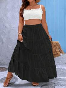 Breezaya Plus Ruffle Hem Skirt - Black - View 1