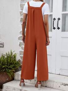 SHEIN LUNE Solid Wide Leg Pinafore Jumpsuit Without Tee - Rust Brown - View 2