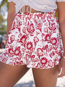 SHEIN VCAY Skort con estampado floral de cintura con volante - Multicolor - Ver 4