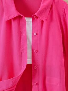 SHEIN Toddler Girls Solid Button Front Shirt Without Cami Top - Hot Pink - View 6