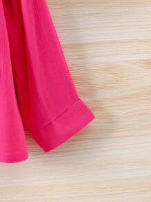 SHEIN Toddler Girls Solid Button Front Shirt Without Cami Top - Hot Pink - View 7