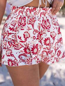 SHEIN VCAY Skort con estampado floral de cintura con volante - Multicolor - Ver 3