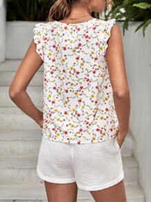 SHEIN VCAY 碎花荷葉邊襯衫 - 白色 - 查看 2