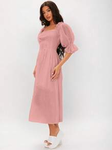 SHEIN Tall Đầm Xù Dây kéo màu trơn Giải trí - Bụi hồng - Xem 3