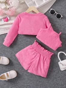 SHEIN Đầm bé gái Quần paper-bag màu trơn Giải trí - Màu Hồng Tươi - Xem 2