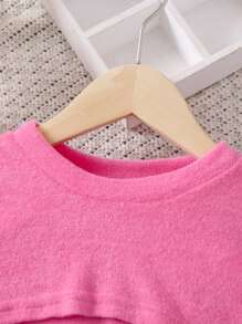 SHEIN Đầm bé gái Quần paper-bag màu trơn Giải trí - Màu Hồng Tươi - Xem 3