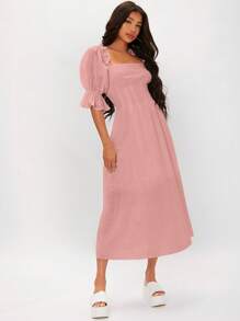 SHEIN Tall Đầm Xù Dây kéo màu trơn Giải trí - Bụi hồng - Xem 6