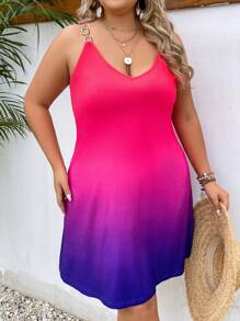 SHEIN LUNE Đầm Plus Size Nhẫn Ombre Giải trí - Màu Hồng Tươi - Xem 1
