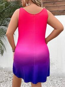 SHEIN LUNE Đầm Plus Size Nhẫn Ombre Giải trí - Màu Hồng Tươi - Xem 2