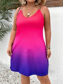 SHEIN LUNE Đầm Plus Size Nhẫn Ombre Giải trí - Màu Hồng Tươi - Xem 3