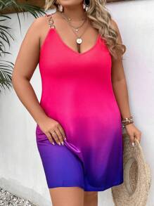 SHEIN LUNE Đầm Plus Size Nhẫn Ombre Giải trí - Màu Hồng Tươi - Xem 5