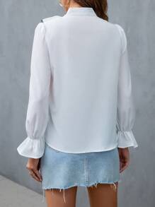 SHEIN Privé Ruffle Trim Flounce Sleeve Tie Neck Blouse - White - View 2