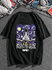 Manfinity Roghcode Men Rocket & Letter Graphic Tee - Black - View 2