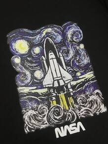 Manfinity Roghcode Men Rocket & Letter Graphic Tee - Black - View 4