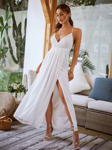 Simplee Crisscross Backless Wrap Hem Cami Dress - White - View 1