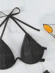Solid Underwire Halter Bikini Set For Summer Beach - Black - View 4