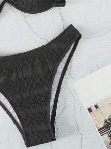 Solid Underwire Halter Bikini Set For Summer Beach - Black - View 5