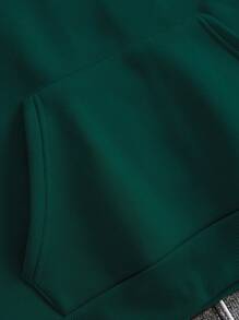 Men Slogan Graphic Thermal Lined Drawstring Hoodie - Dark Green - View 3