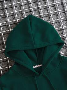 Men Slogan Graphic Thermal Lined Drawstring Hoodie - Dark Green - View 5